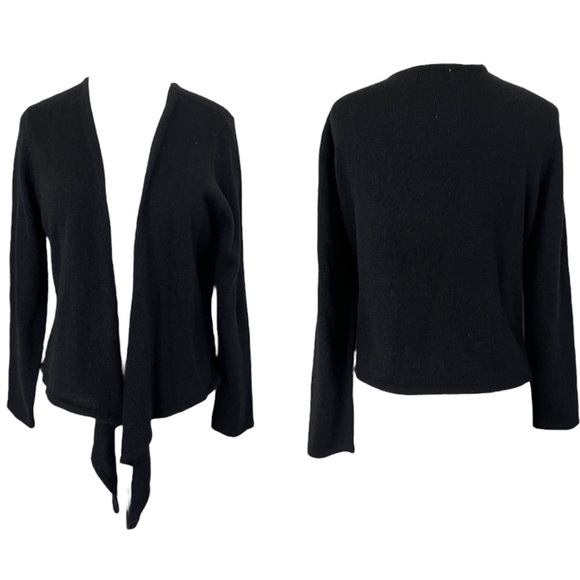 Vintage Norm Thompson Black Open Drape Front Angora Blend Cardigan Sz L Capsule - Picture 1 of 3